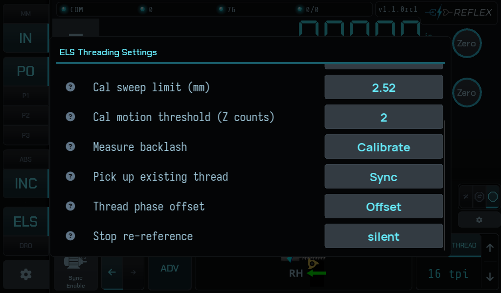 The ELS settings popup