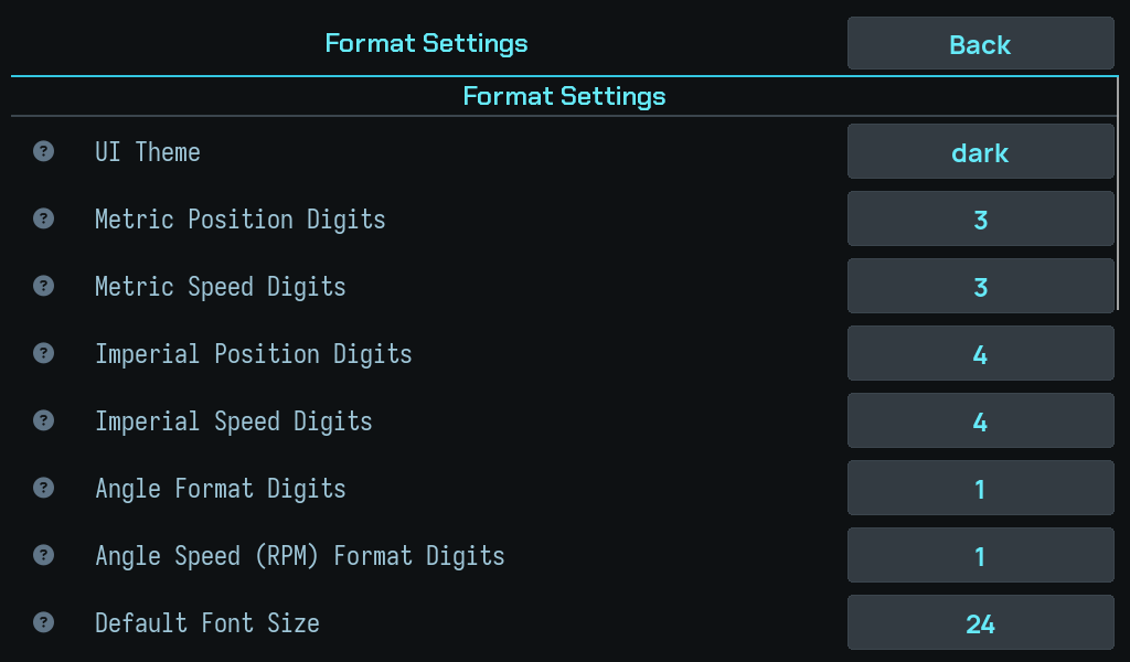 Formats settings