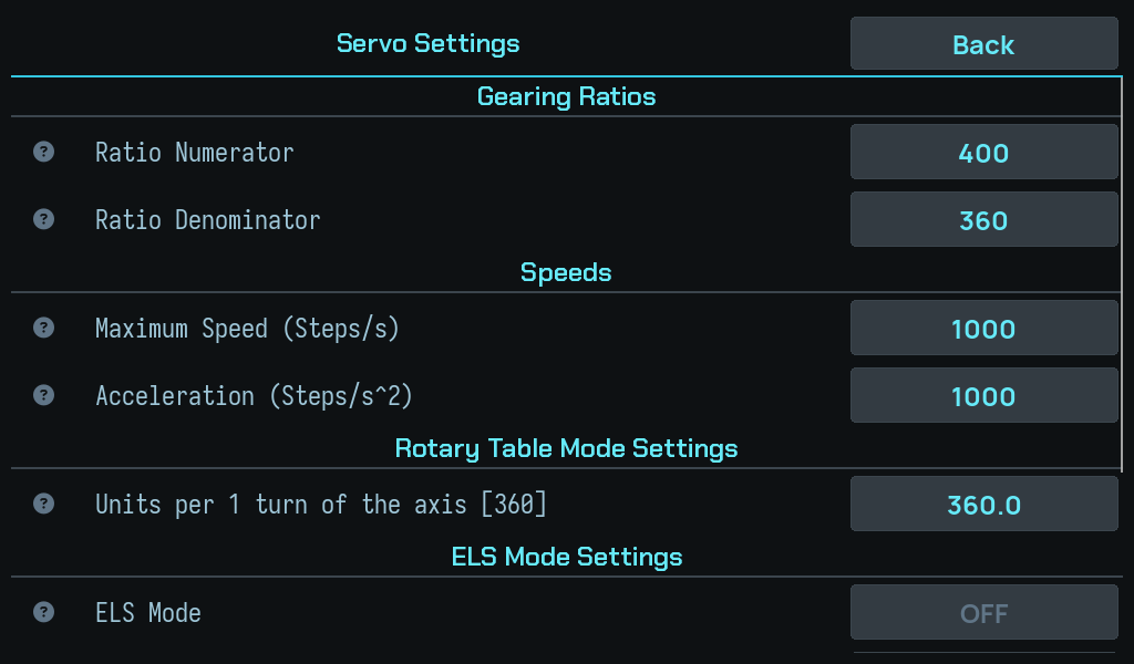 Servo settings